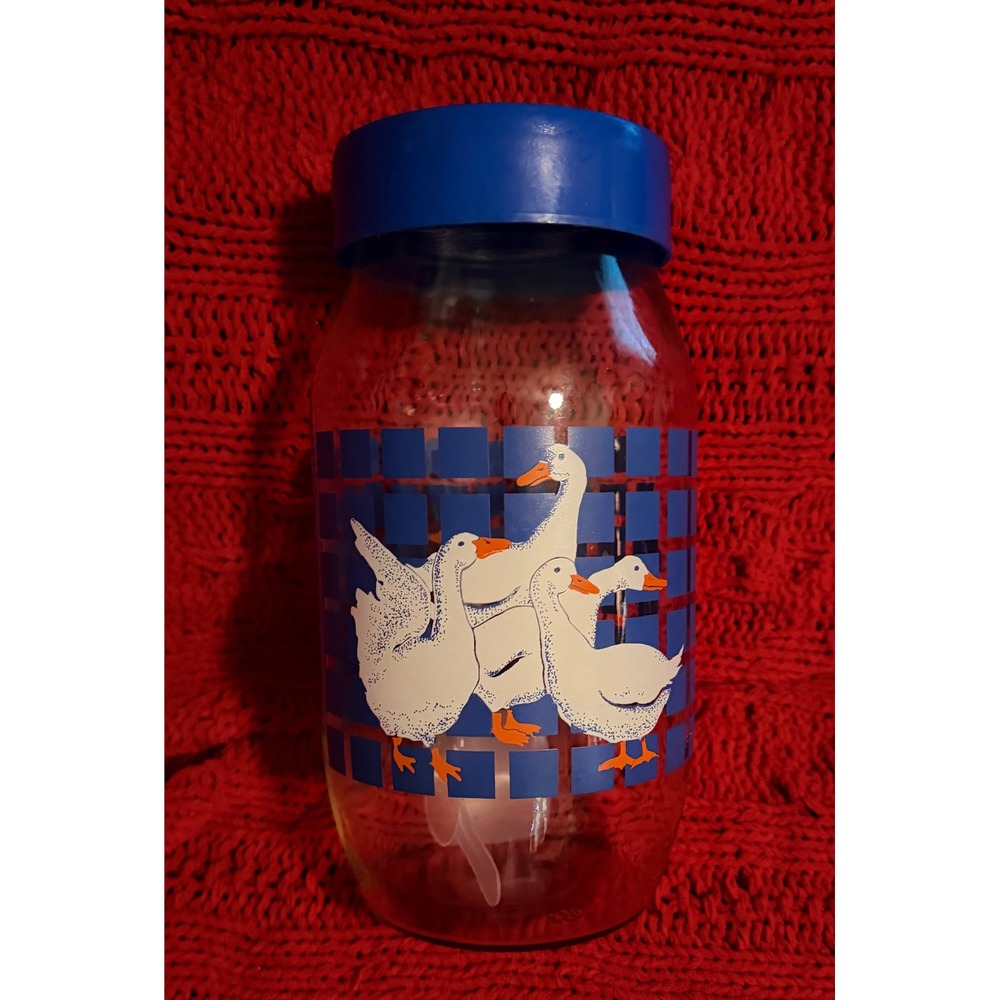 Vintage Carlton Glass 2L Goose Canister Jar with Blue Lid Made in USA